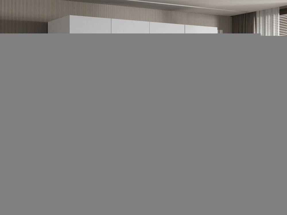 Распашной четырехсекционный шкаф Эмма с 2 ящиками, c черными ручками Белый снег 8685 BS  210*50*260