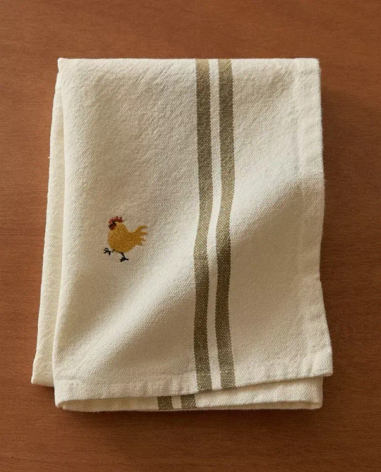ZARA HOME КУХОННОЕ ПОЛОТЕНЦЕ С ВЫШИВКОЙ, ЗЕЛЕНЫЙ