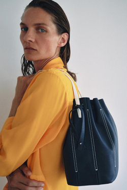 ZARA КОМБИНИРОВАННАЯ КОЖАНАЯ СУМКА, МОРСКОЙ СИНИЙ