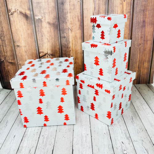 Коробки Куб "Новогодний" Набор 4 шт. Белый