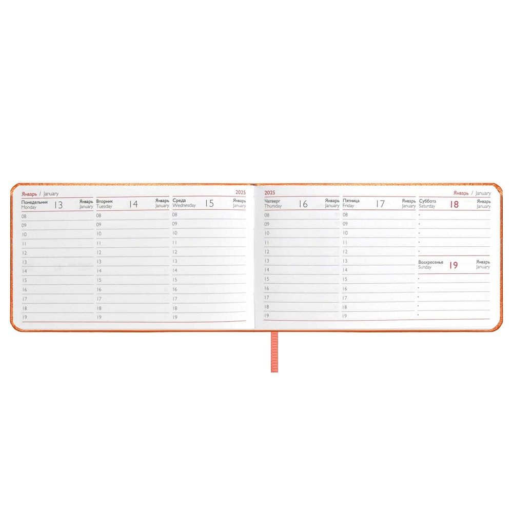 Еженедельник 2025г. А6, 87*150ммм, Феникс+ Виннер коралловый, кож.зам, тиснение, ляссе, 64л