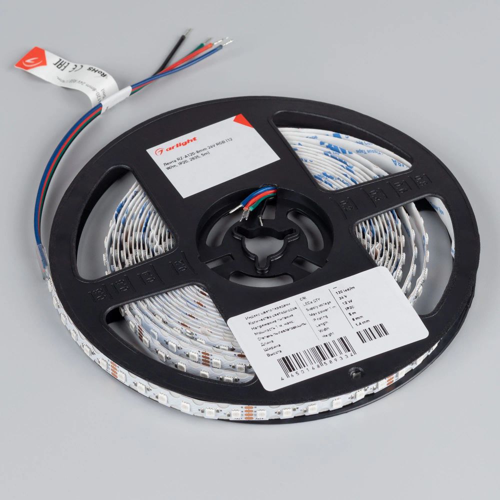 Светодиодная лента RZ-A120-8mm 24V RGB (12 W/m, IP20, 2835, 5m) (Arlight, -) 042911