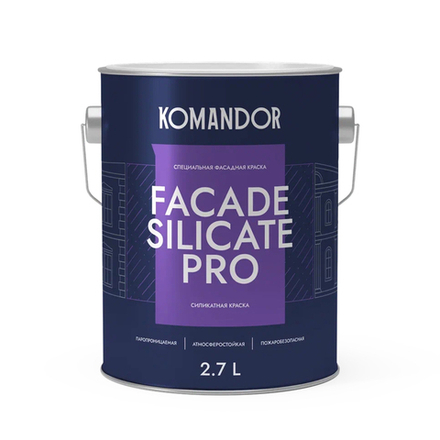 Краска фасадная Komandor Facade Silicate Pro, глубокоматовая, база А, белая, 2,7 л