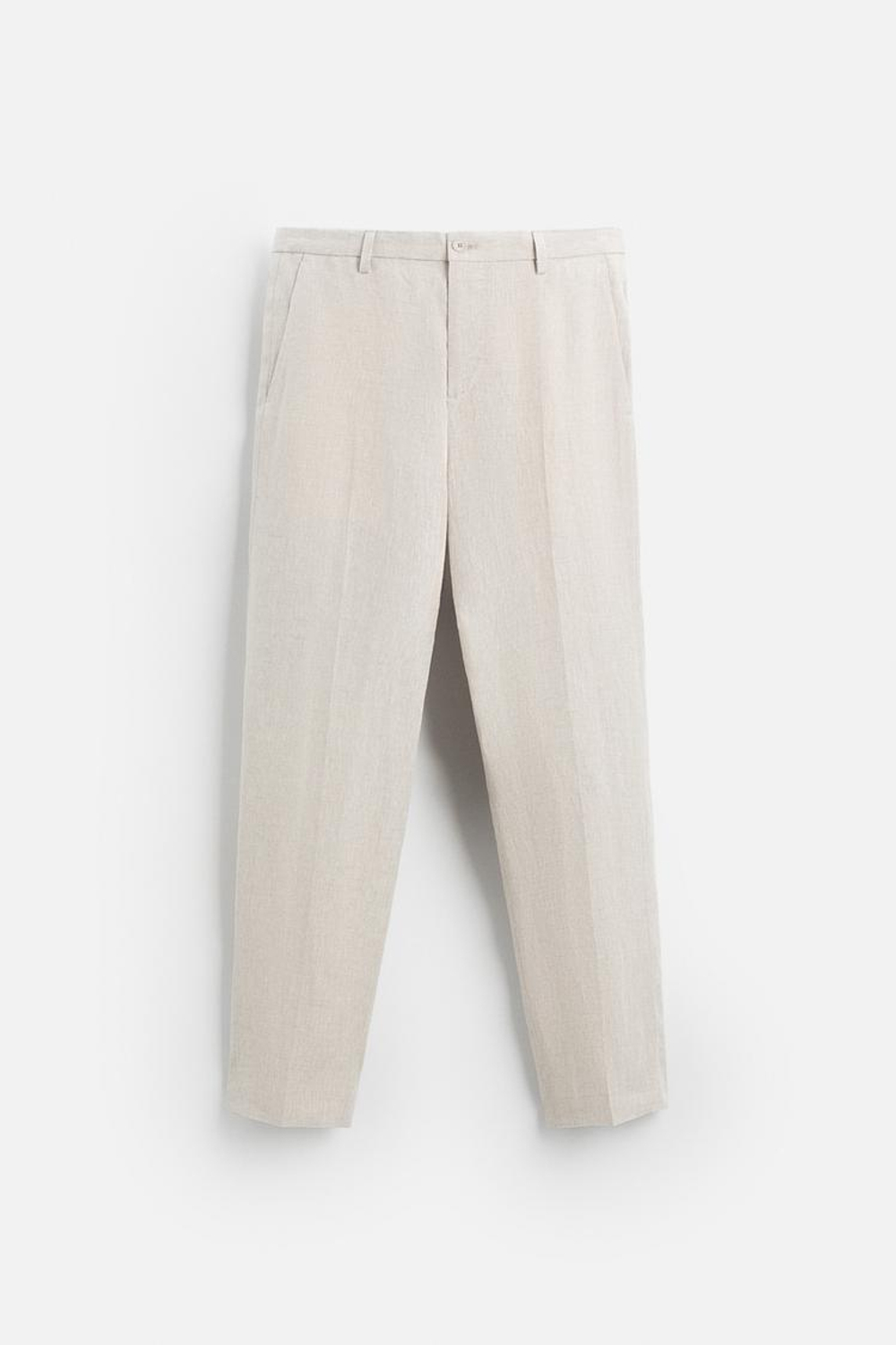 ZARA КОСТЮМНЫЕ БРЮКИ ИЗ 100% ЛЬНА, СВЕТЛО-БЕЖЕВЫЙ