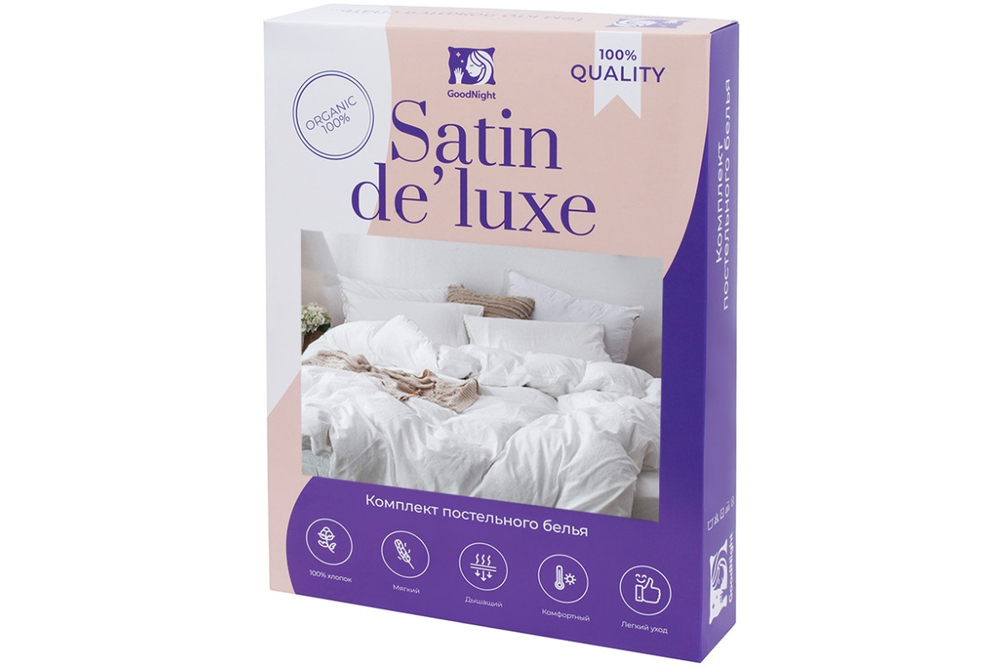 Постельное белье GoodNight Сатин Делюкс 2 сп. с евро (с нав. 50х70) синий