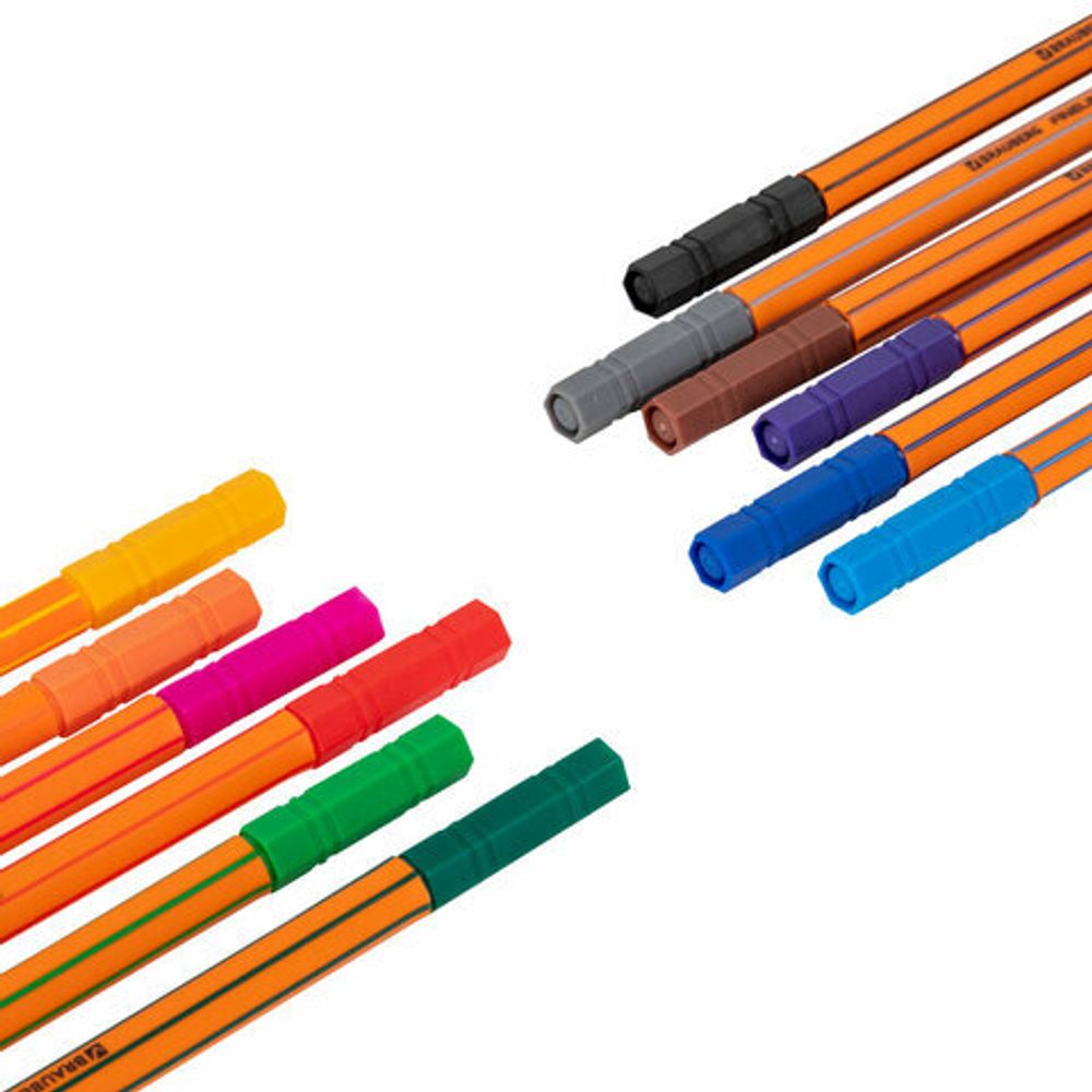 Ручки капиллярные (линеры) 12 ЦВЕТОВ, BRAUBERG "FINE 040", шестигранные, линия 0,4 мм, 144143