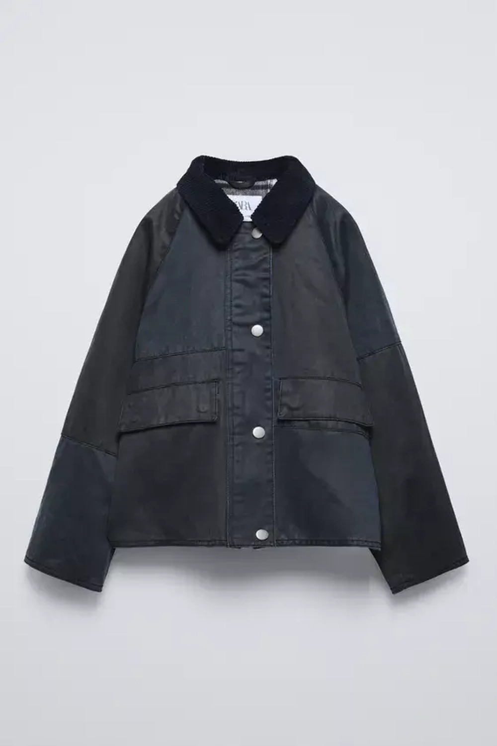 ZARA КУРТКА ИЗ ВОЩЕНОЙ ТКАНИ С КАПЮШОНОМ, СИНИЙ