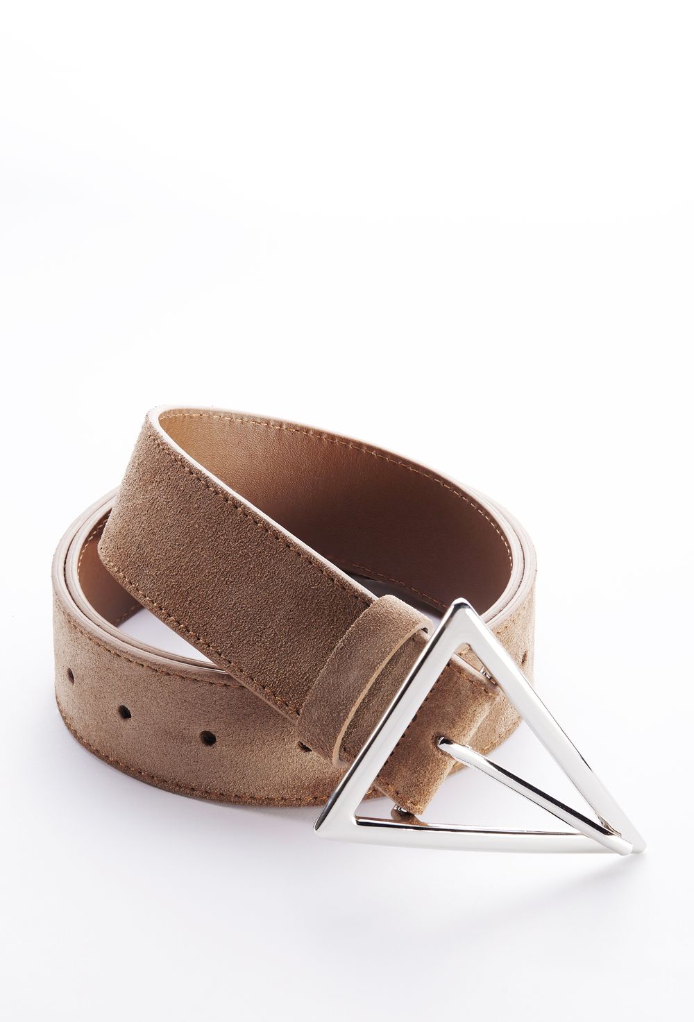 БАЗОВЫЙ РЕМЕНЬ С ТРЕУГОЛЬНОЙ ПРЯЖКОЙ ЗАМША КАПУЧИНО