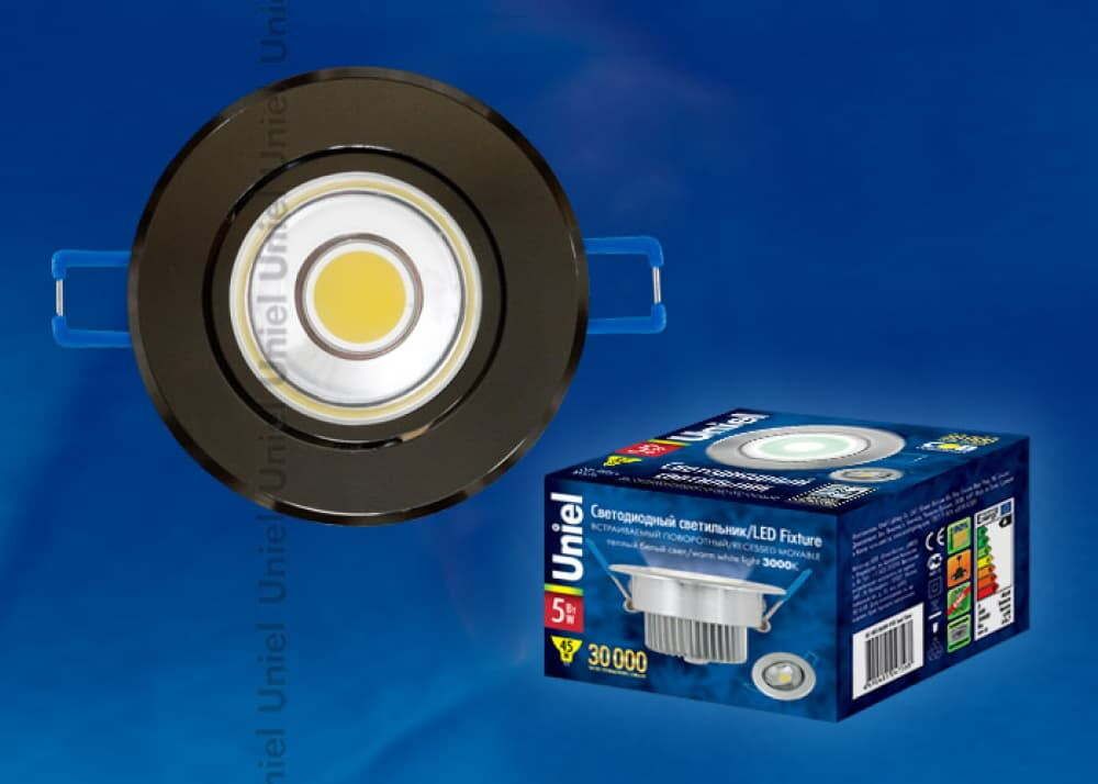 ULM-R31-5W/WW IP20 BLACK CHROME картон Светильник светодиодный встраиваемый поворотный, 110-240В. Материал корпуса алюминий, цвет черный хром. Теплый