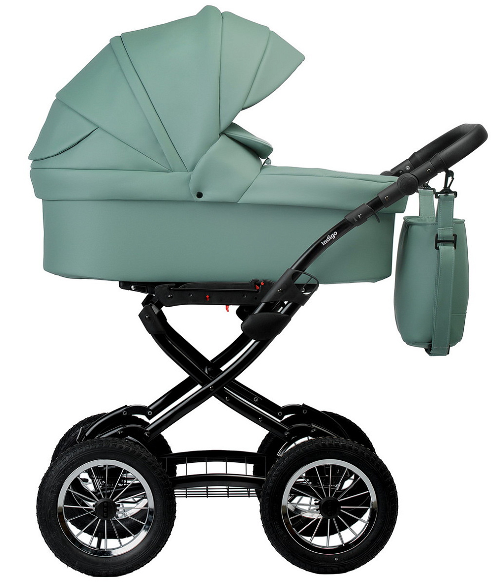 Детская коляска Indigo Barbara Eco Classic 3 в 1 с автокреслом Avionaut Cosmo Black Be01 шалфей кожа