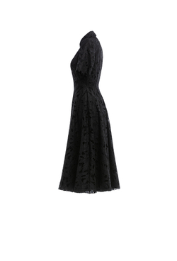 Кружевное платье с короткими рукавами черное 08-01-25 SS