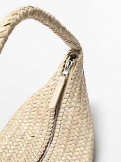 Massimo Dutti Сумка-круассан из плетеной кожи наппа, белый