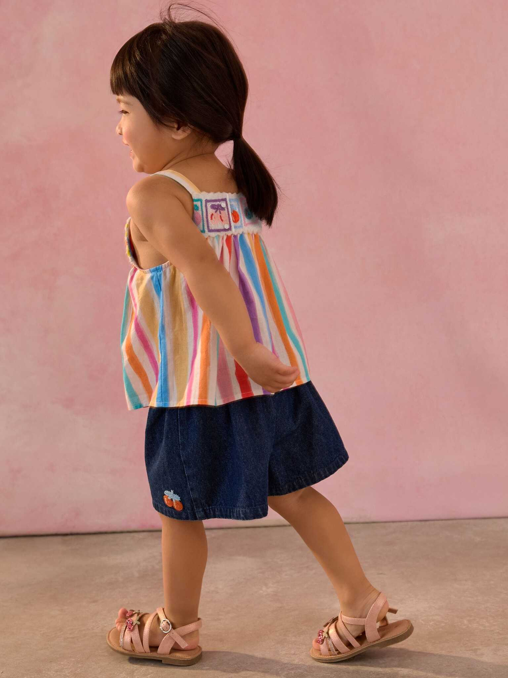 Майка и шорты джинсовые в комплекте для девочки Next E79-494, Темно-синий, Розовый, Белый