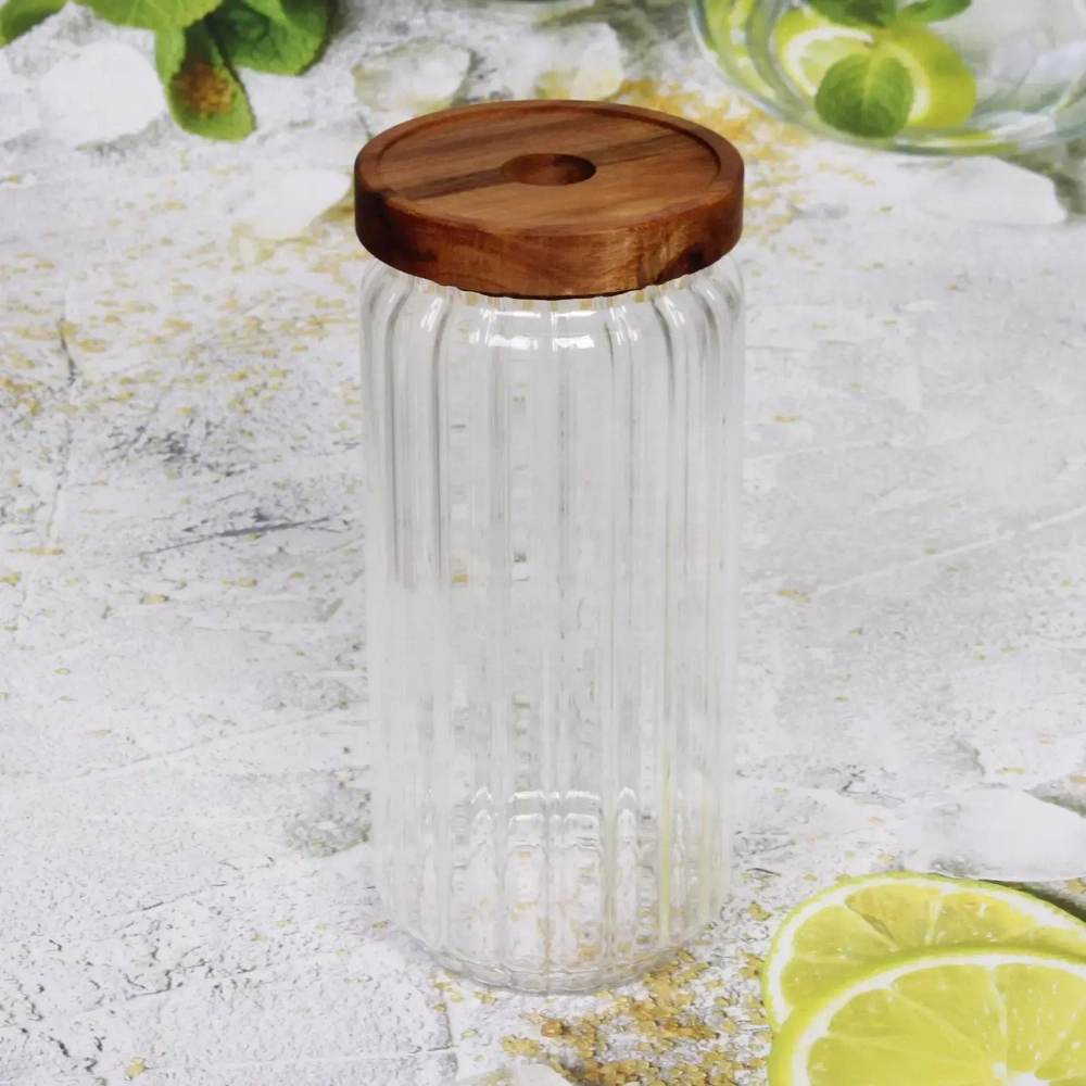 Банка для продуктов стеклянная 1000мл «Bella cucina» с крышкой из акации 9*20см