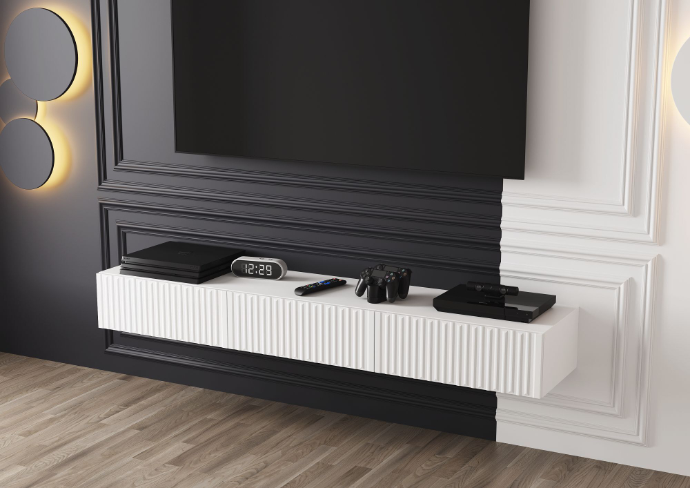 Тумба под телевизор подвесная Белый Глянец 161,9х19,8х34,6 см