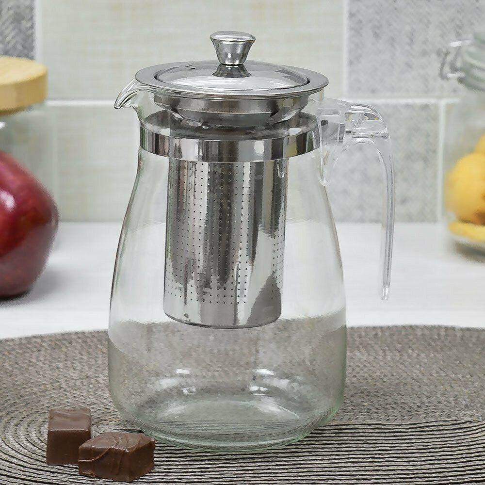 Чайник заварочный 0,9л стеклянный с металлическим ситом