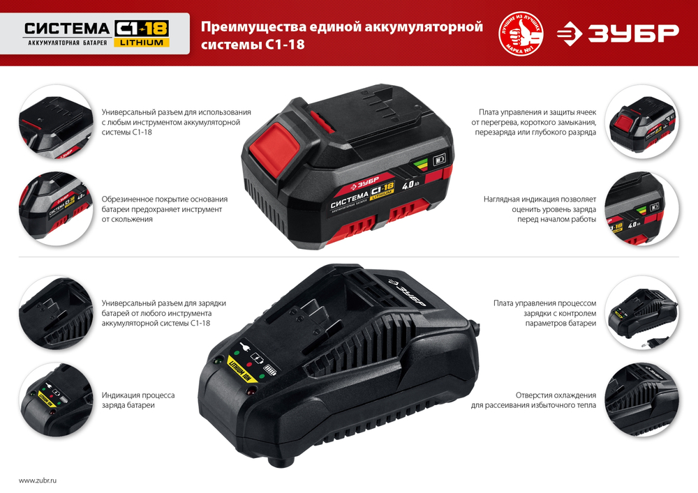 ЗУБР С1-18, 18 В, 180 мм, 1 АКБ (4 А·ч), сабельная пила (СПЛ-185-41)