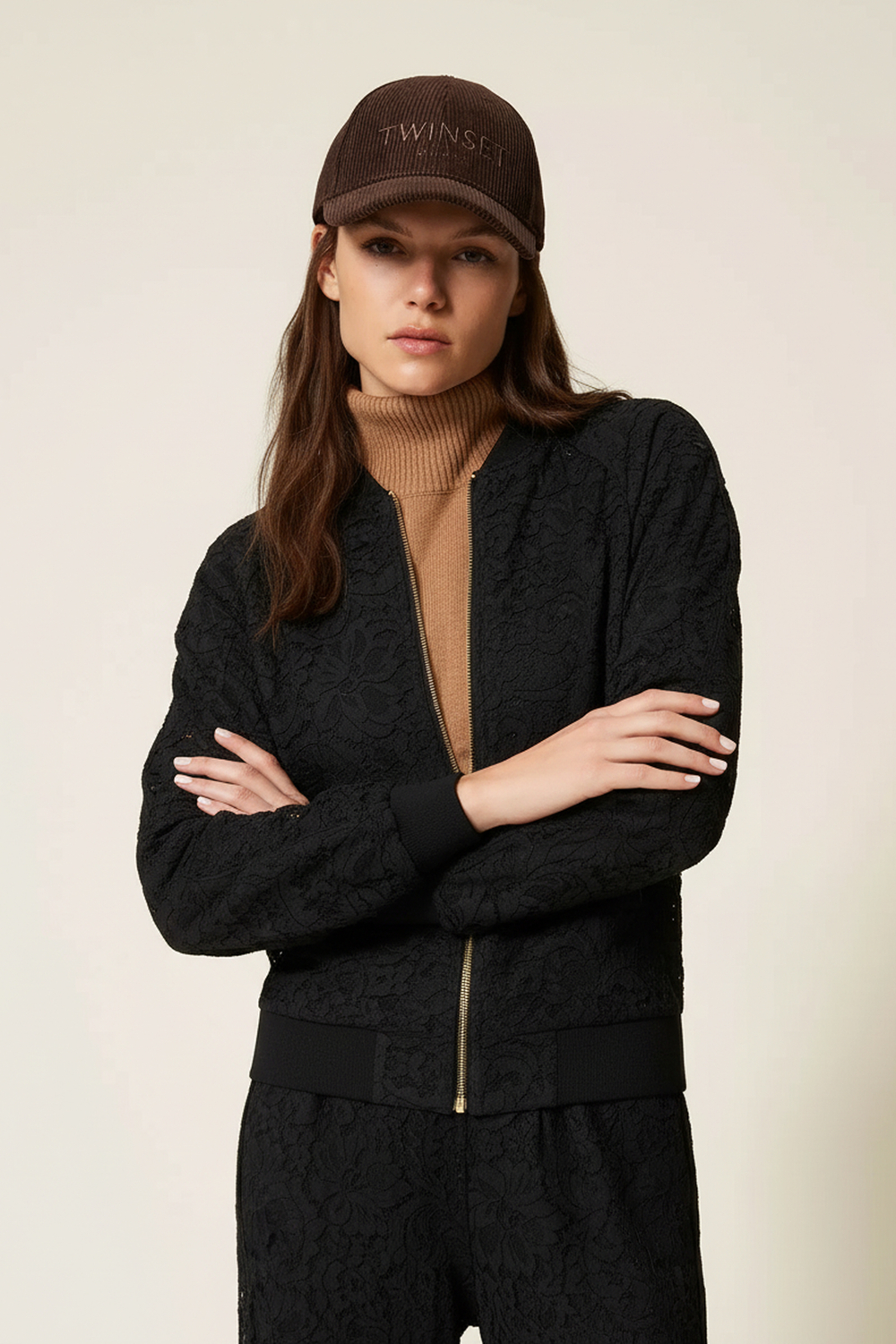 Lace sweatshirt with zip Woman-1