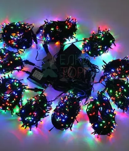 Комплект светодиодного освещения для ели высотой до 10 м., 1000 разноцветных LED ламп, 10 режимный контроллер, силиконовый провод, BEAUTY LED (KFCT100