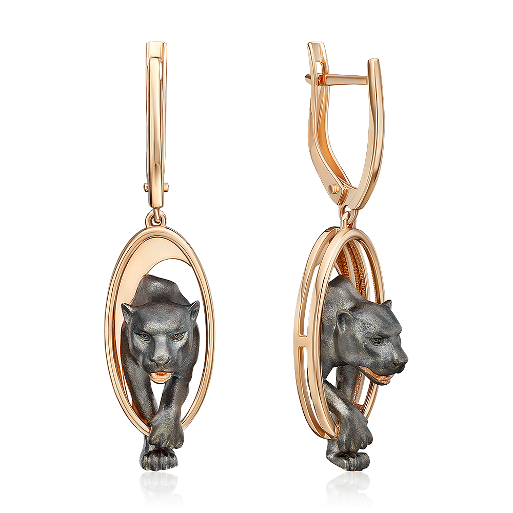 Серьги «Королевы саванны» с английским замком из красного золота