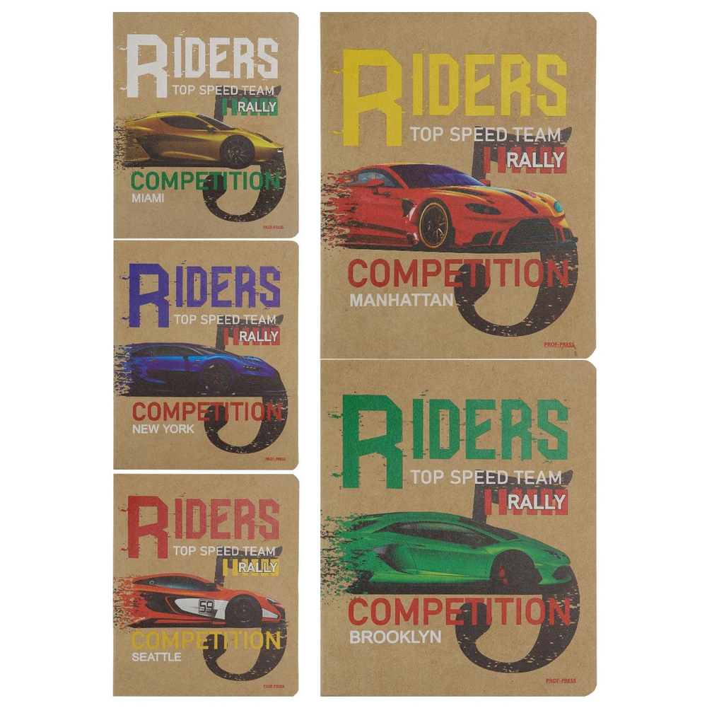 Тетрадь 48л., А5, клетка, Проф-Пресс "Легендарное авто", скрепка, крафт-картон, 5 дизайнов