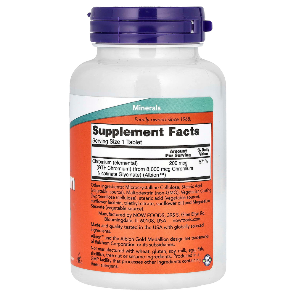 NOW Foods, GTF Chromium, 200 мкг, 250 таблеток