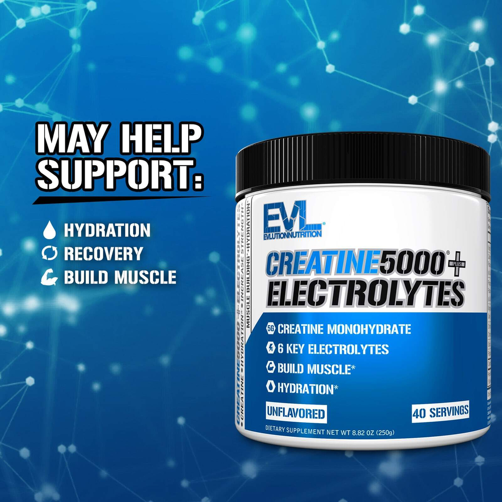 EVLution Nutrition, Creatine5000® с электролитами, без добавок, 250 г (8,82 унции)