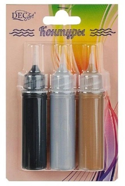 Краски контурные акриловые DecArt, 3цв. Черный, Серебро, Золото по 20мл туба