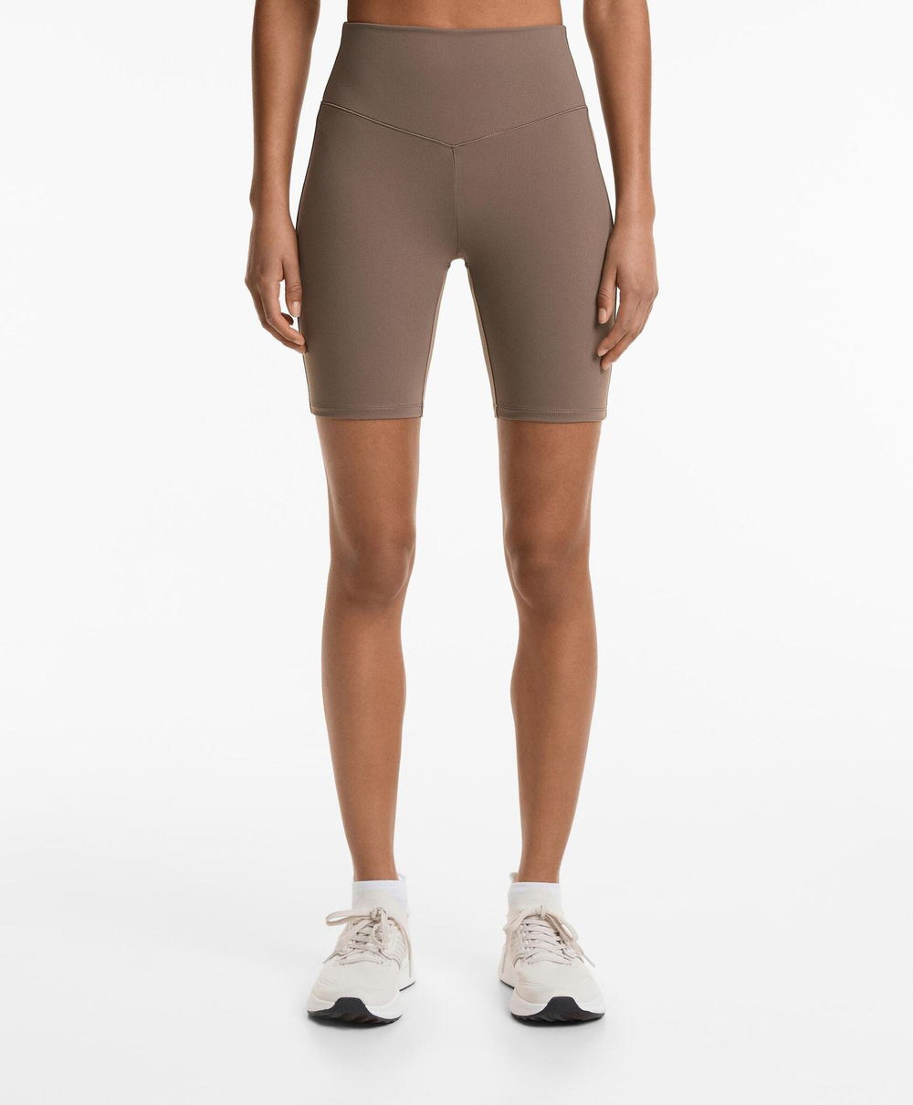 OYSHO Леггинсы-велосипедки полиамидные хлопковые с высокой посадкой 20 см, ладан