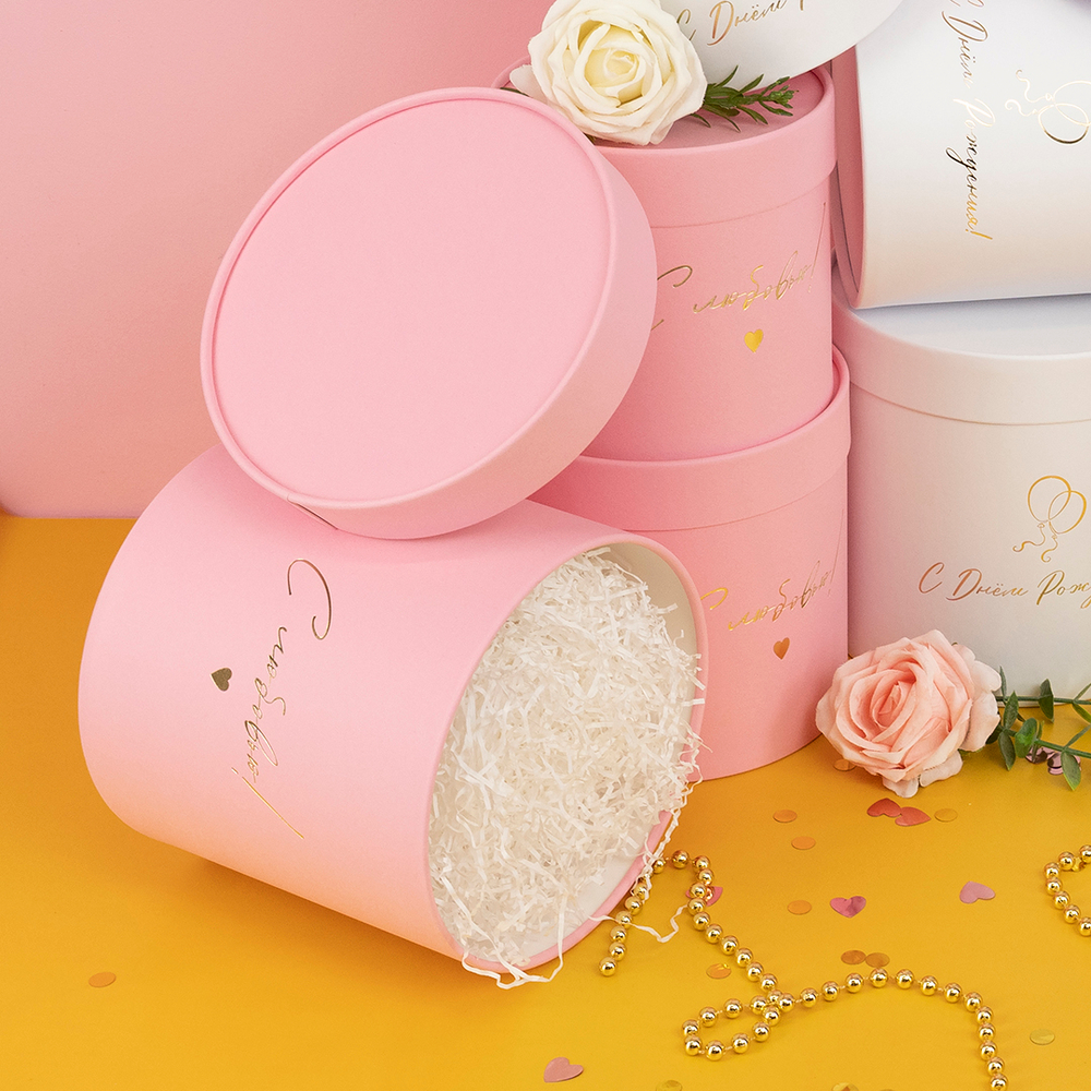 Коробка-цилиндр «С Любовью» в розовом цвете, матовый