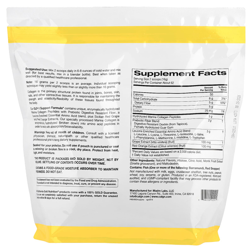 California Gold Nutrition, добавка для поддержания уровня ГПП-1 с пептидами коллагена, пребиотической клетчаткой и незаменимыми аминокислотами, арбуз и юдзу, 1 кг (2,2 фунта)