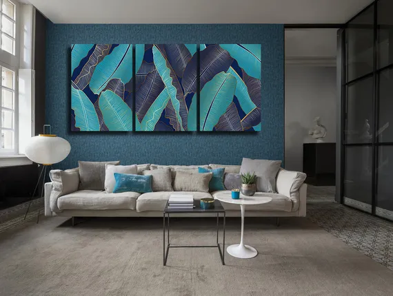 Модульная картина "Тропические зеленые листья"