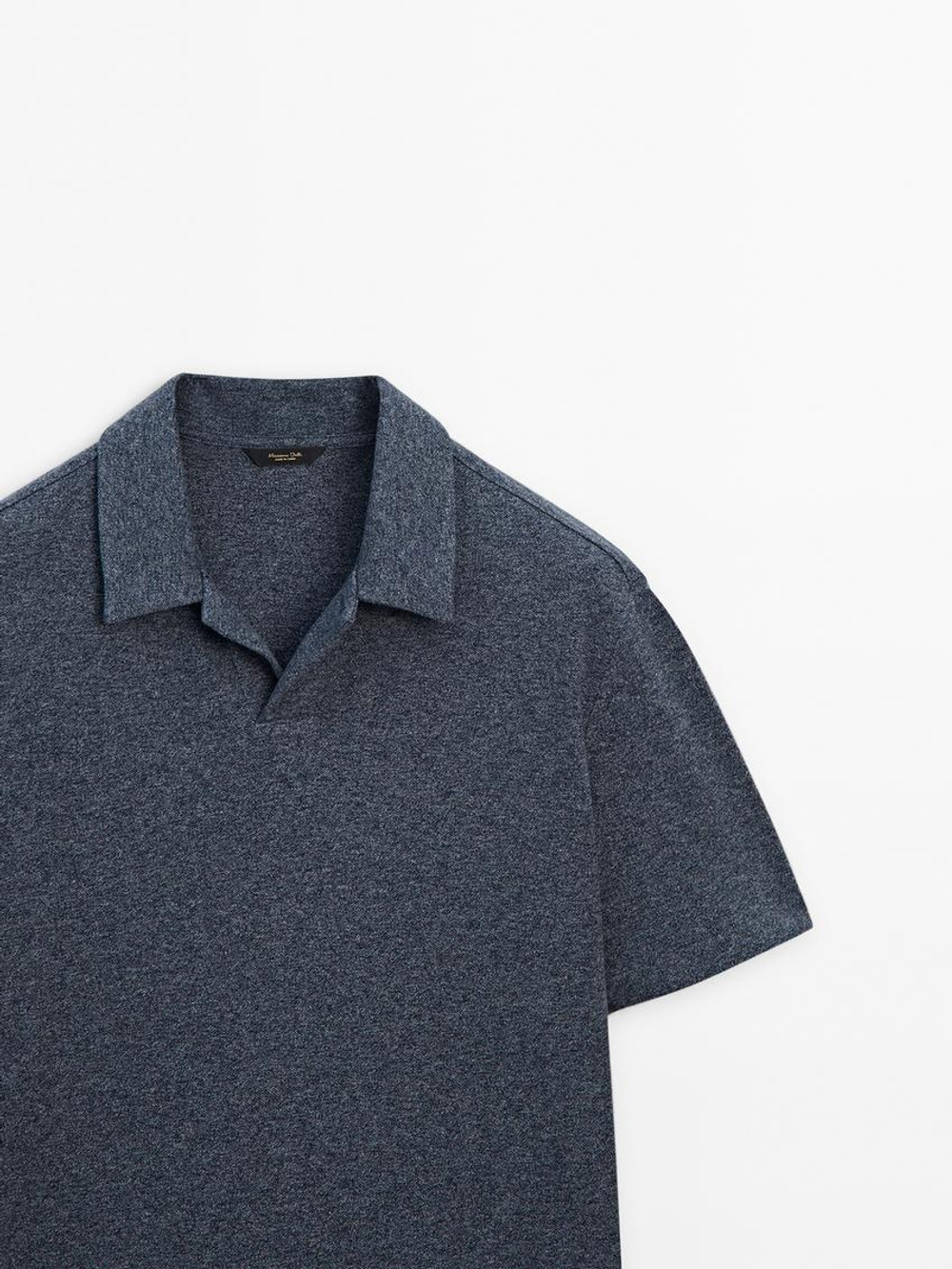 Massimo Dutti Поло из 100% хлопка с деталью из мулине, темно-синий