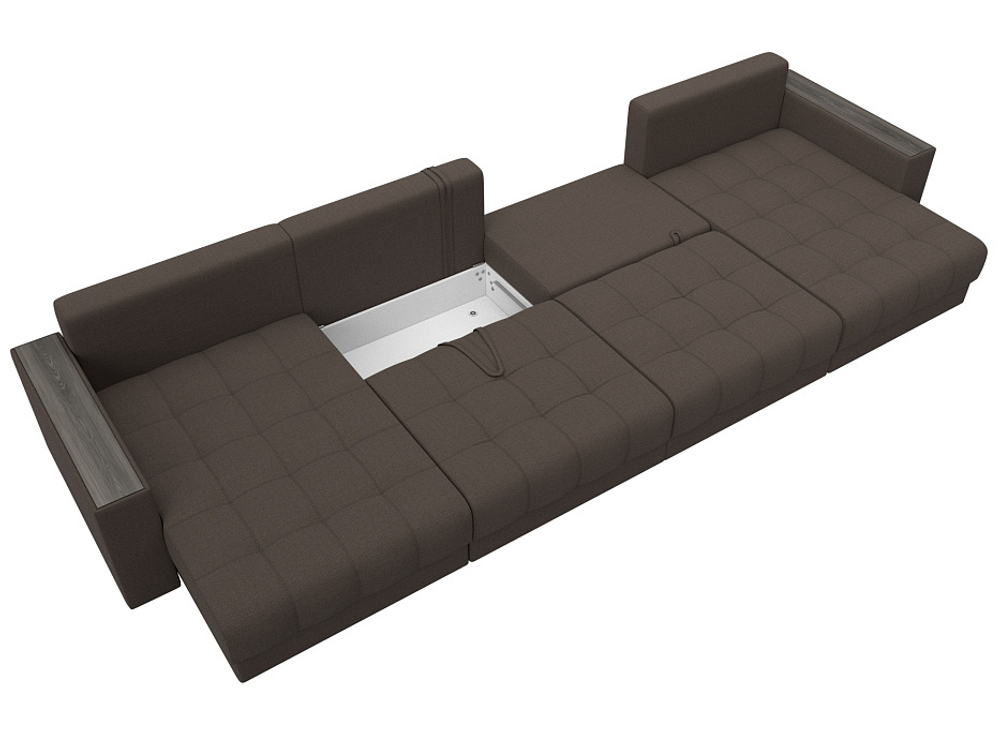 Диван П-образный с декором Лига-049 НПБ Лонг, Амур 05 рогожка коричневый.