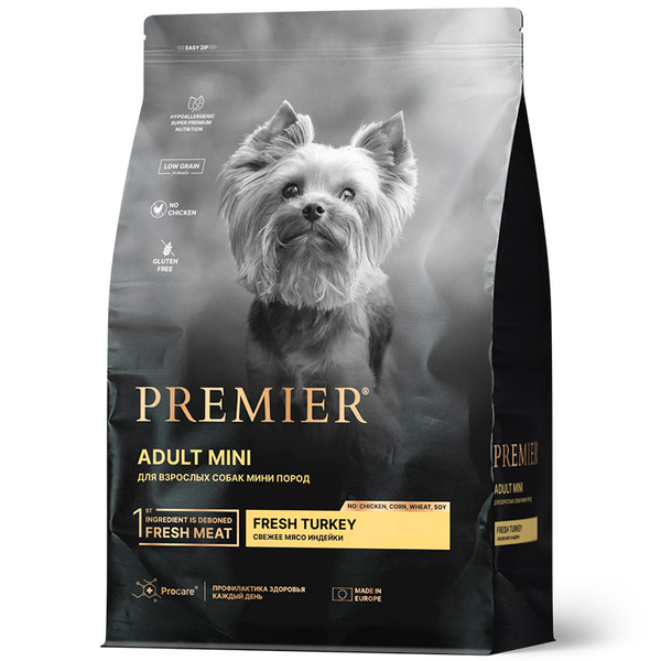 Сухой корм Premier Dog Turkey ADULT Mini 3 кг свежее мясо индейки для собак мелких пород (Премьер)