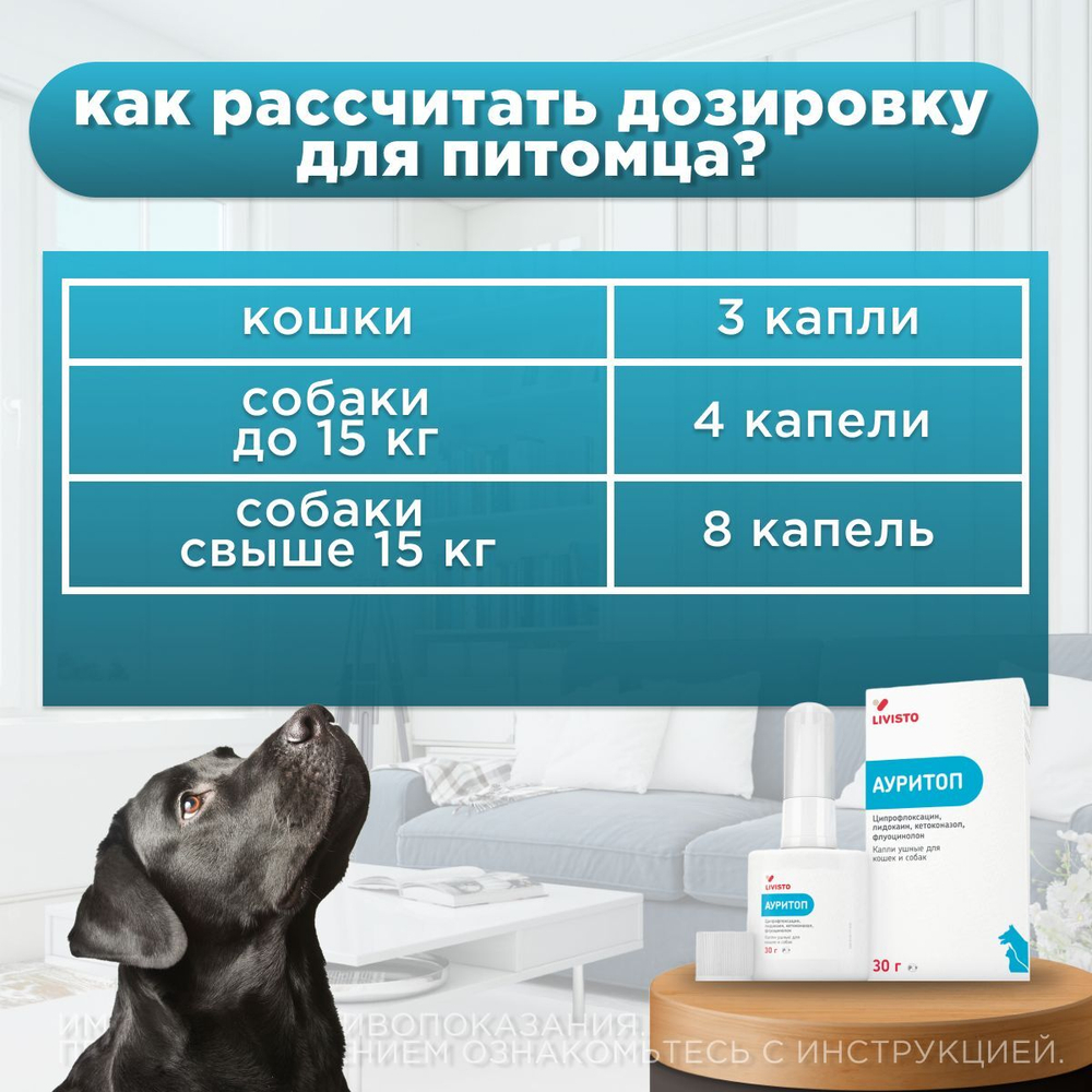 Ауритоп Livisto , капли ушные для собак и кошек, 30 мл. Амоксициллин , лидокаин , флуоцинолон
