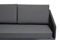 "Канны" диван модульный плетеный из роупа, каркас алюминий темно-серый (RAL7024) муар, роуп темно-серый круглый, ткань темно-серая 027