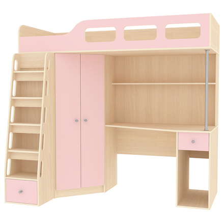 Кровать-чердак КарИВи Астра 7  Дуб Молочный Розовый
