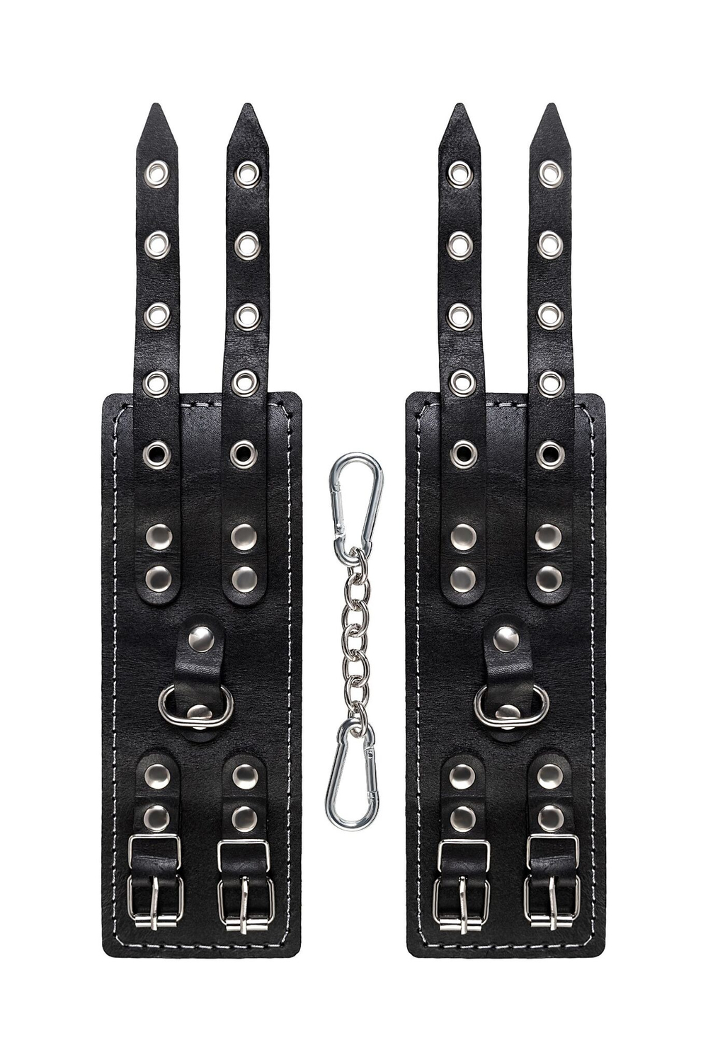 Черные кожаные наручники с двумя ремнями и красной подкладкой (Цвет: черный с красным)