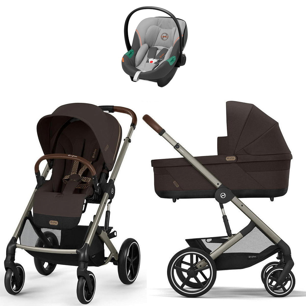 Коляска Cybex Balios S Lux TPE complete Aton S2 Lava Grey Base One 4 в 1 Chocolate Brown с дождевиками