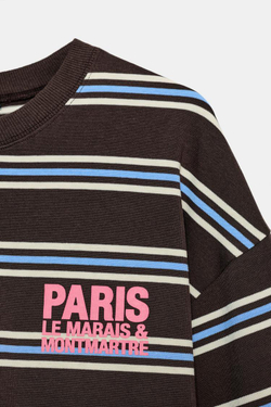 ZARA ФУТБОЛКА В ПОЛОСКУ, КОРИЧНЕВЫЙ