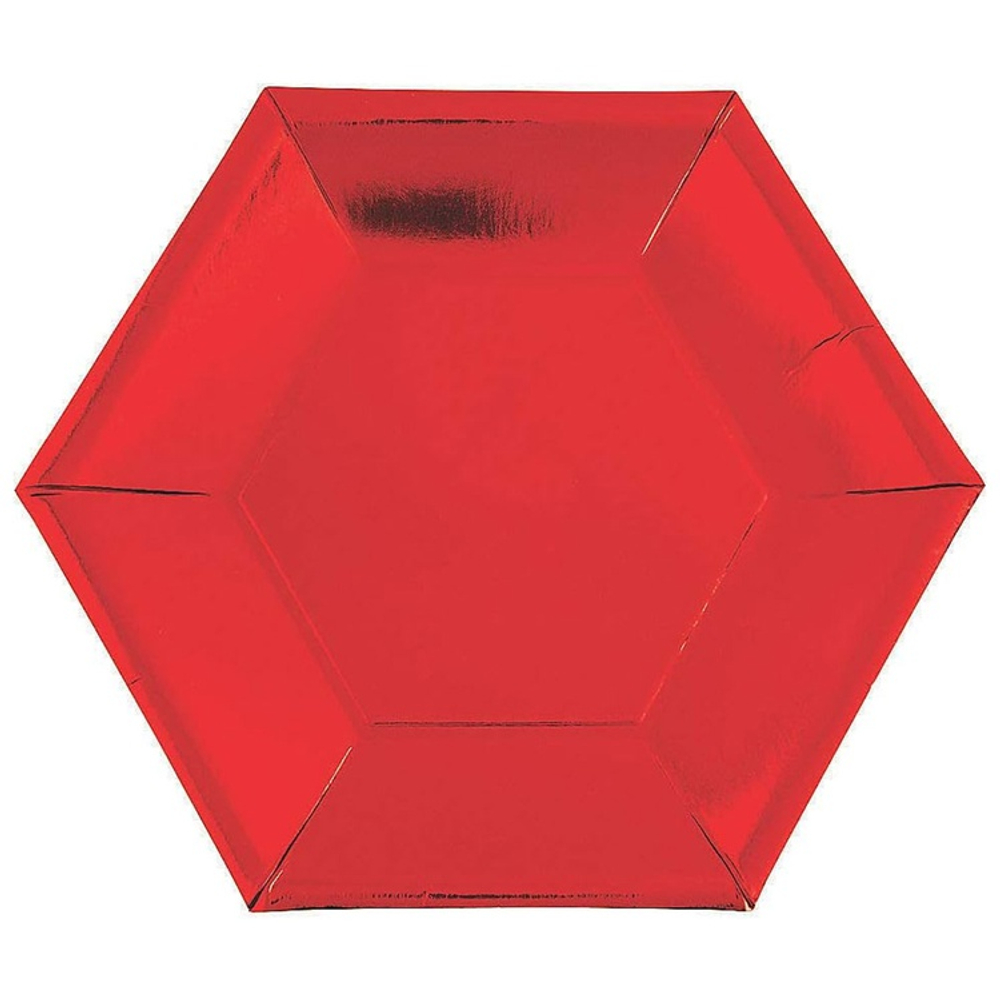 Тарелка фольгированная в форме шестигранника в красном цвете, 12 см, 8 шт