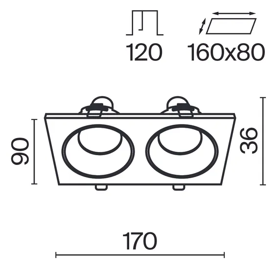 Встраиваемый светильник Зум / Zoom 2*GU10 10 Вт IP 65 Technical dl033-2-02w