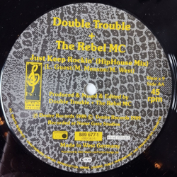 Винтажная виниловая пластинка LP Double Trouble and Rebel MC Just Keep Rockin (Holland 1989) 45 RPM Maxi Single
