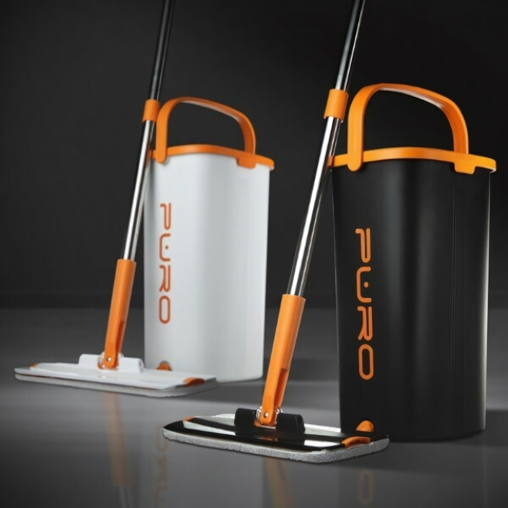 Набор для уборки PURO FLAT 9л. (ведро с отжимом + швабра + 3 насадки) в инд. упаковке цвет белый