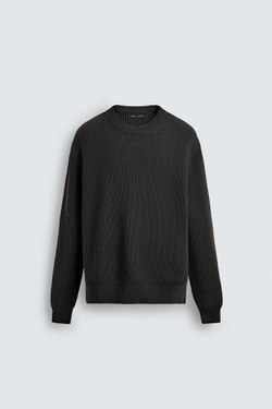 ZARA ДЖЕМПЕР РЕЛЬЕФНОЙ ВЯЗКИ В РУБЧИК, СЕРОВАТЫЙ