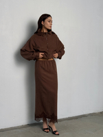 Юбка - макси с кружевом шоколадная