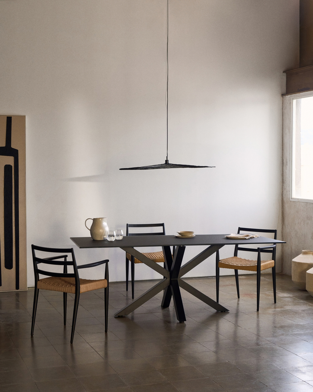 Argo Стол обеденный с черными ножками из стали и столешницей из черного стекла 180x100