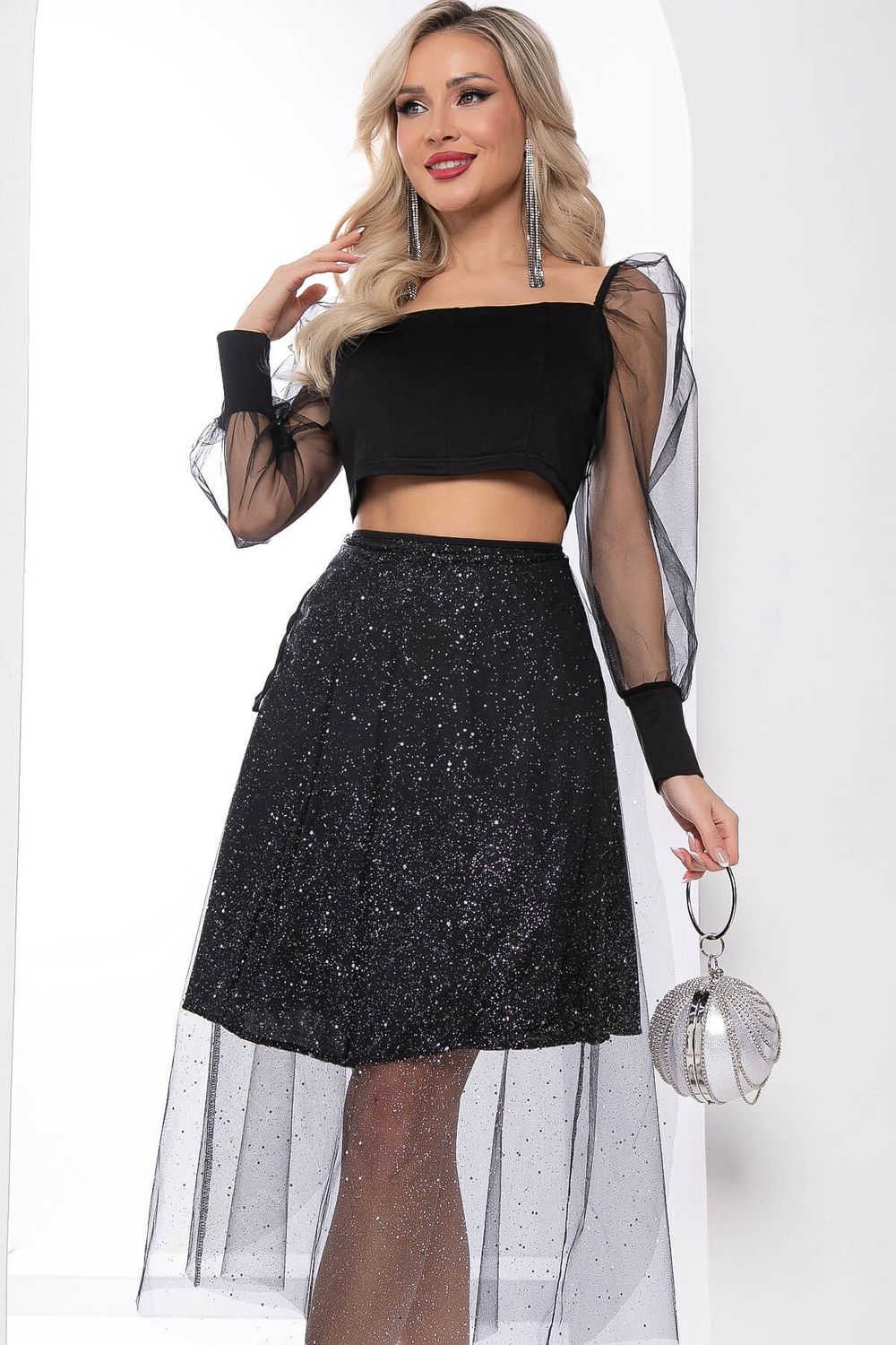 Костюм с юбкой "Воплощение стиля" (черное мерцание) К8038 LT Collection