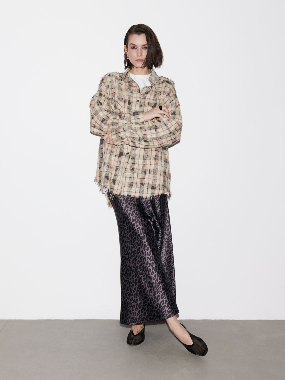 Рубашка Grunge, бежево-черная